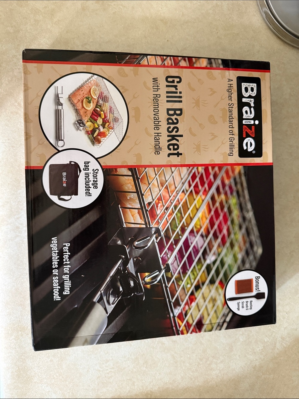 Black Grill Basket with Removable Handle